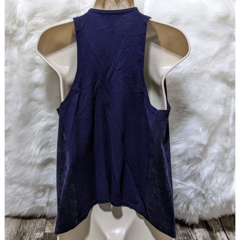 Women's INC International Concepts Navy Blue Faux Suede Fringe Vest - Picture 2 of 6